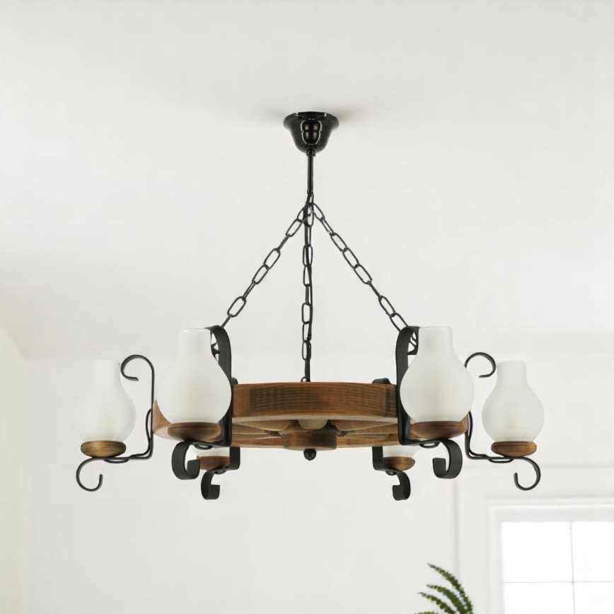 Luster na reťazi ROATA 6xE14/40W/230V pr. 70 cm buk - FSC certifikované