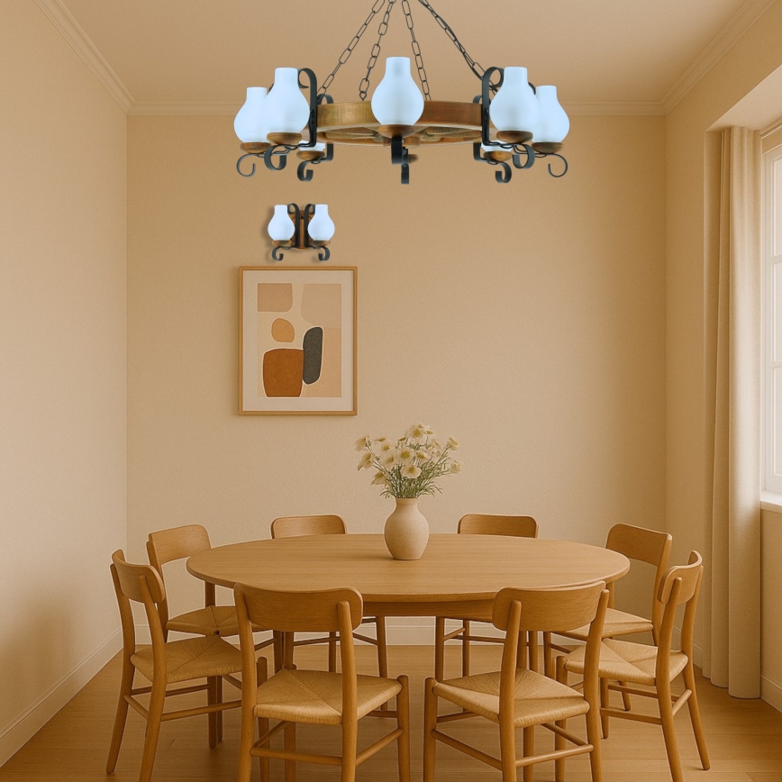 Luster na reťazi ROATA 8xE14/40W/230V pr. 70 cm buk - FSC certifikované