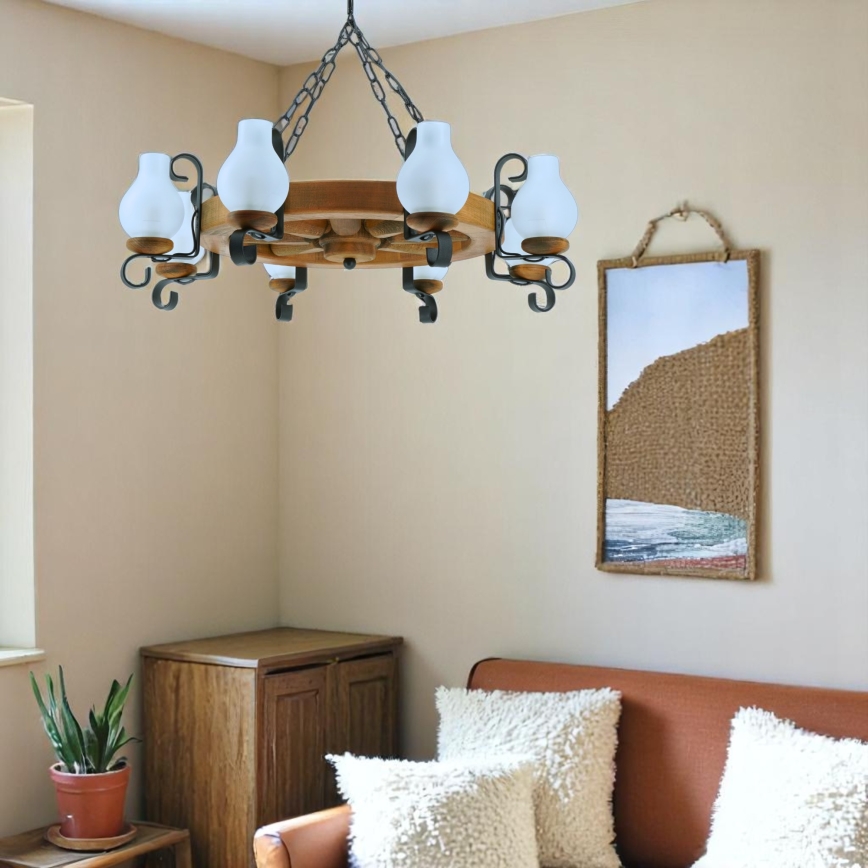 Luster na reťazi ROATA 8xE14/40W/230V pr. 70 cm buk - FSC certifikované