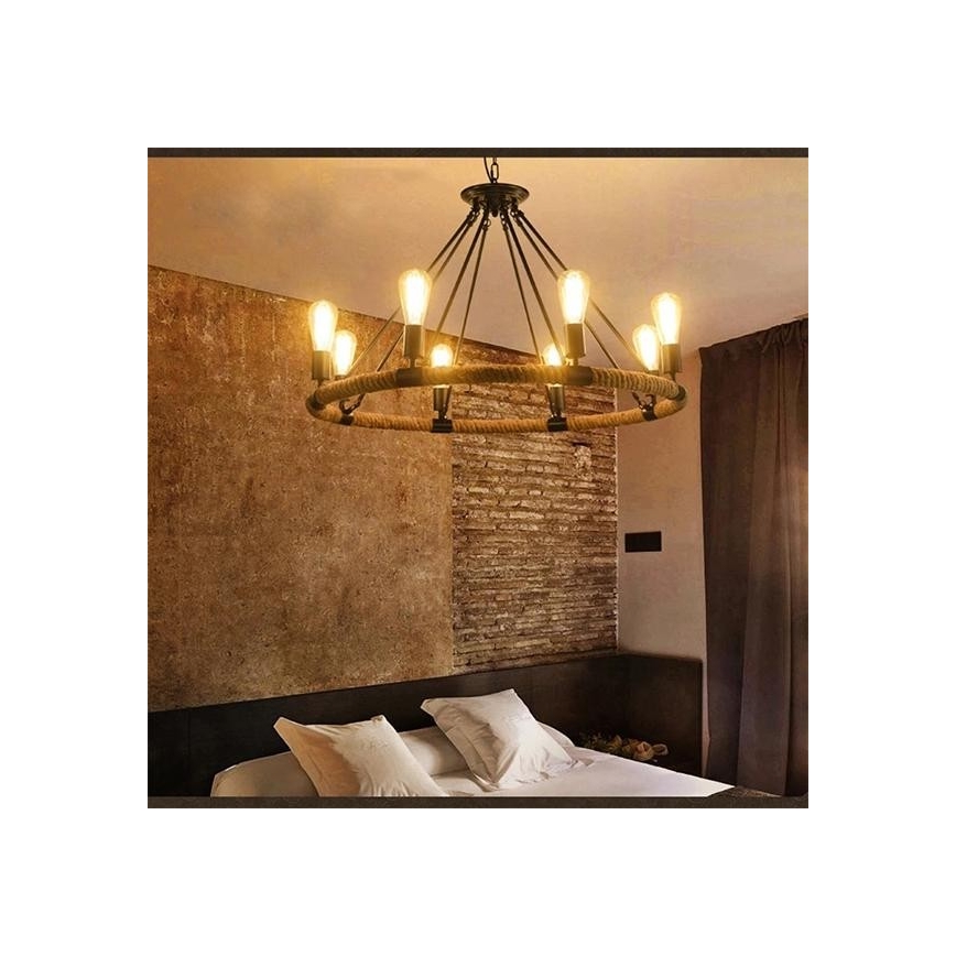 Luster na reťazi ROPE ARTHUR 8xE27/20W/230V
