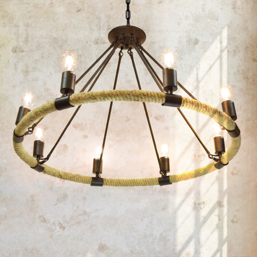 Luster na reťazi ROPE ARTHUR 8xE27/20W/230V