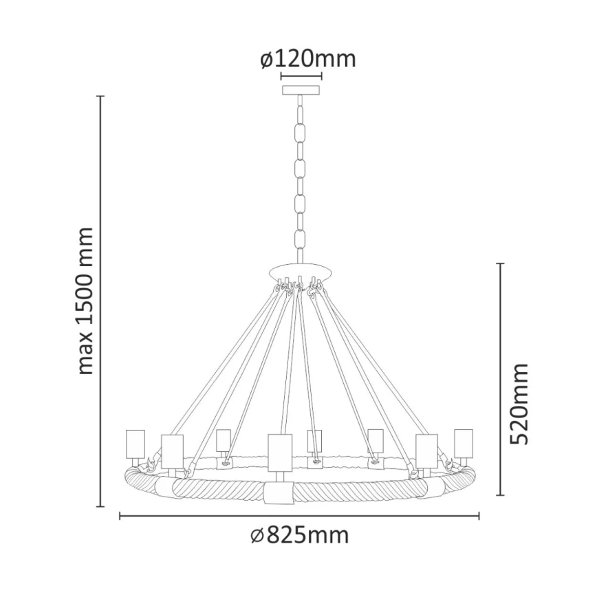 Luster na reťazi ROPE ARTHUR 8xE27/20W/230V