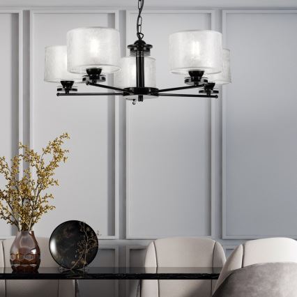 Luster na reťazi ROSA 5xE27/60W/230V čierna/šedá