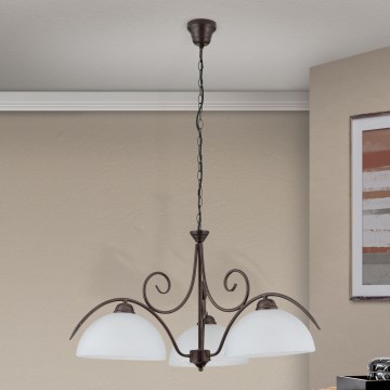 Luster na reťazi RULA 3xE27/40W/230V pr. 70 cm biela/bronz