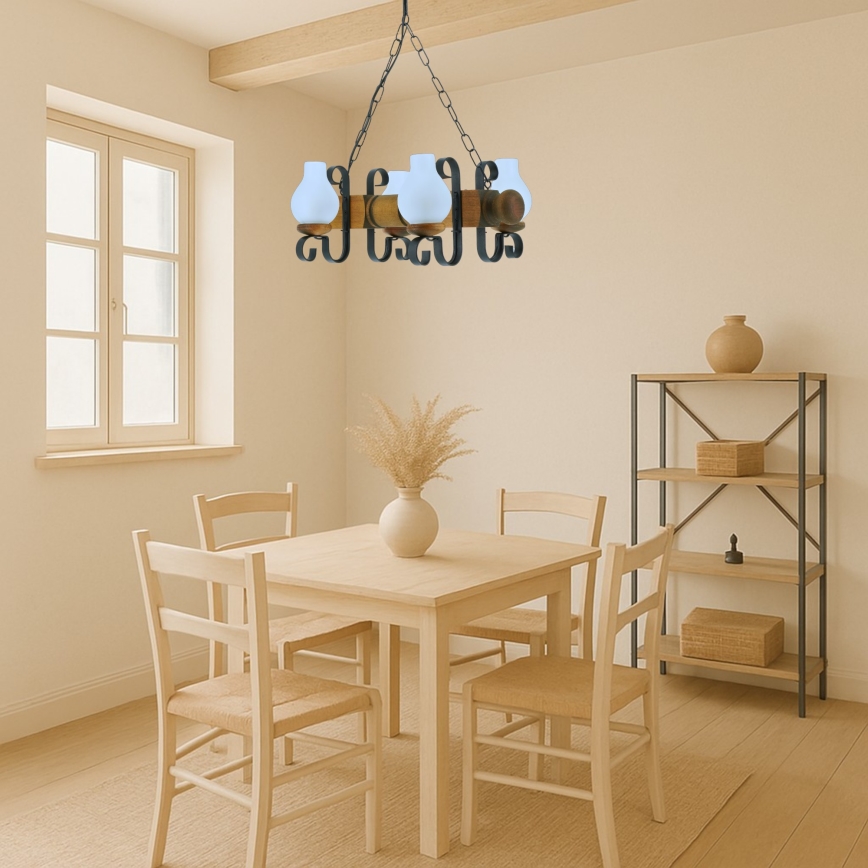 Luster na reťazi RUSTIC 4xE14/40W/230V buk - FSC certifikované