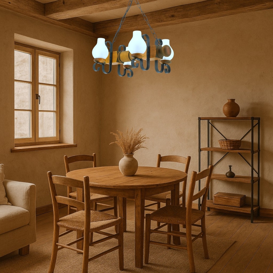 Luster na reťazi RUSTIC 4xE14/40W/230V buk - FSC certifikované