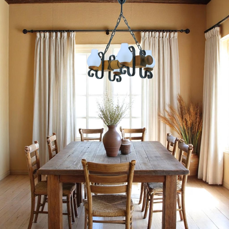 Luster na reťazi RUSTIC 4xE14/40W/230V buk - FSC certifikované