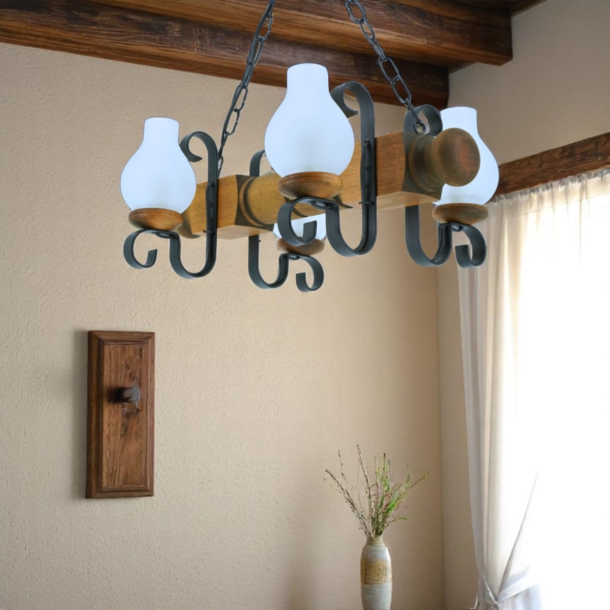 Luster na reťazi RUSTIC 4xE14/40W/230V buk - FSC certifikované