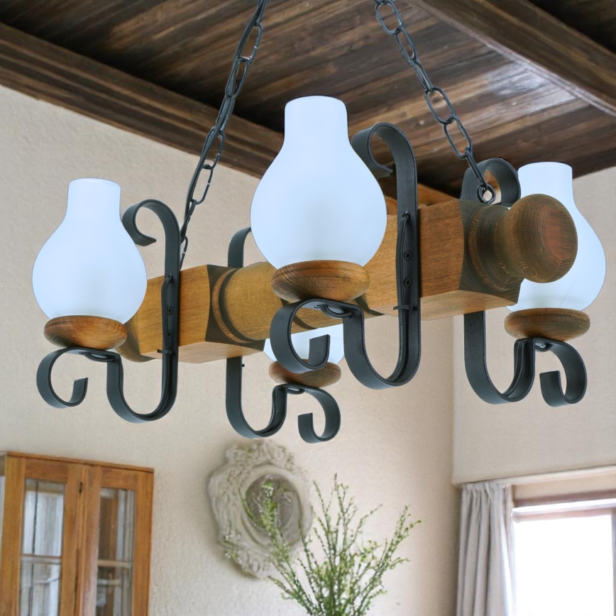 Luster na reťazi RUSTIC 4xE14/40W/230V buk - FSC certifikované