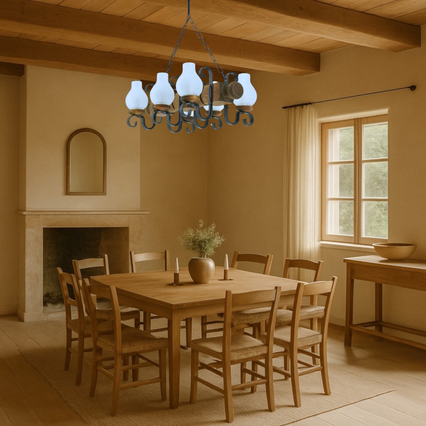 Luster na reťazi RUSTIC 6xE14/40W/230V buk - FSC certifikované