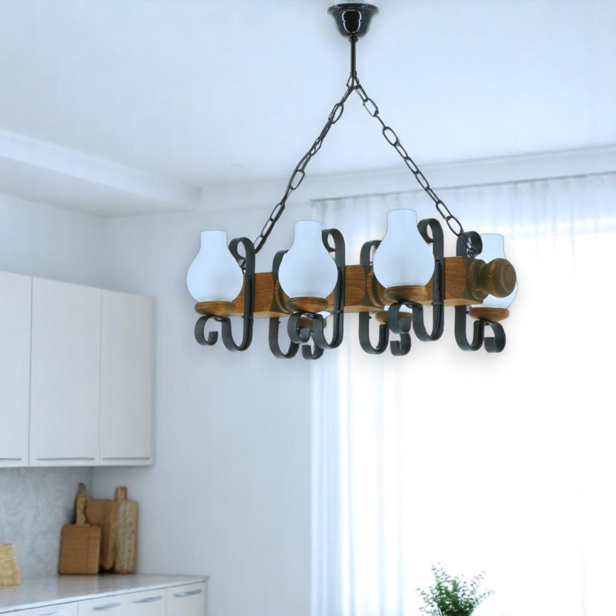 Luster na reťazi RUSTIC 6xE14/40W/230V buk - FSC certifikované