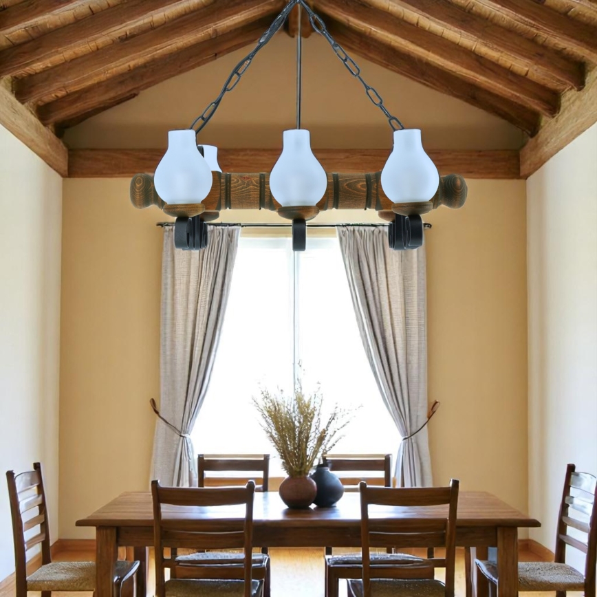 Luster na reťazi RUSTIC 6xE14/40W/230V buk - FSC certifikované
