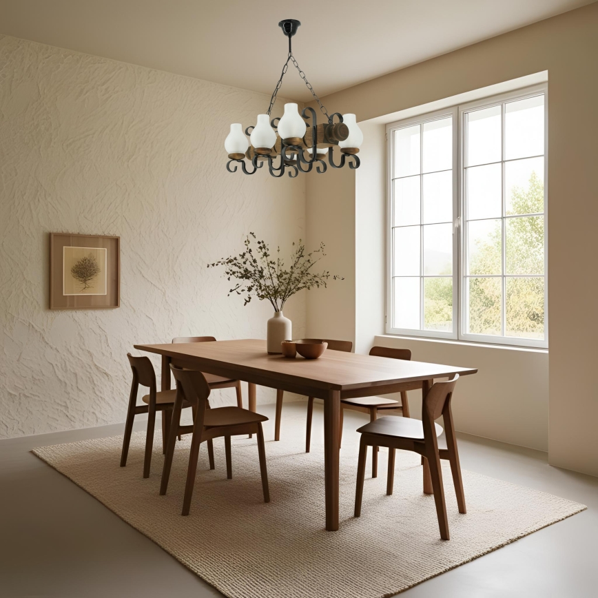 Luster na reťazi RUSTIC 6xE14/40W/230V buk - FSC certifikované