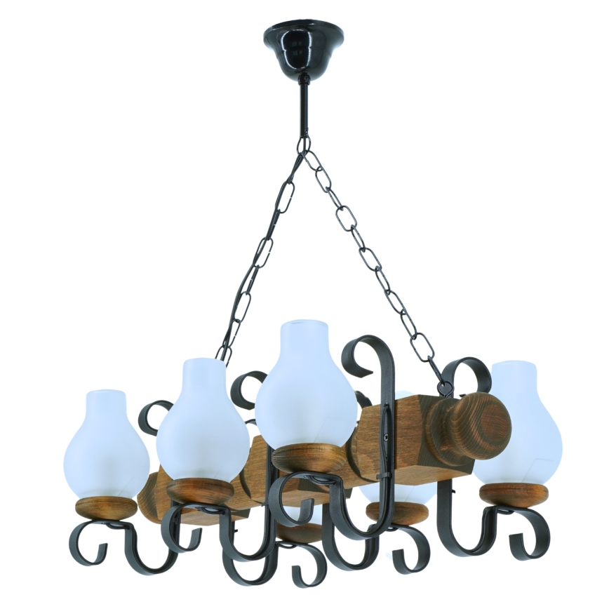 Luster na reťazi RUSTIC 6xE14/40W/230V buk - FSC certifikované