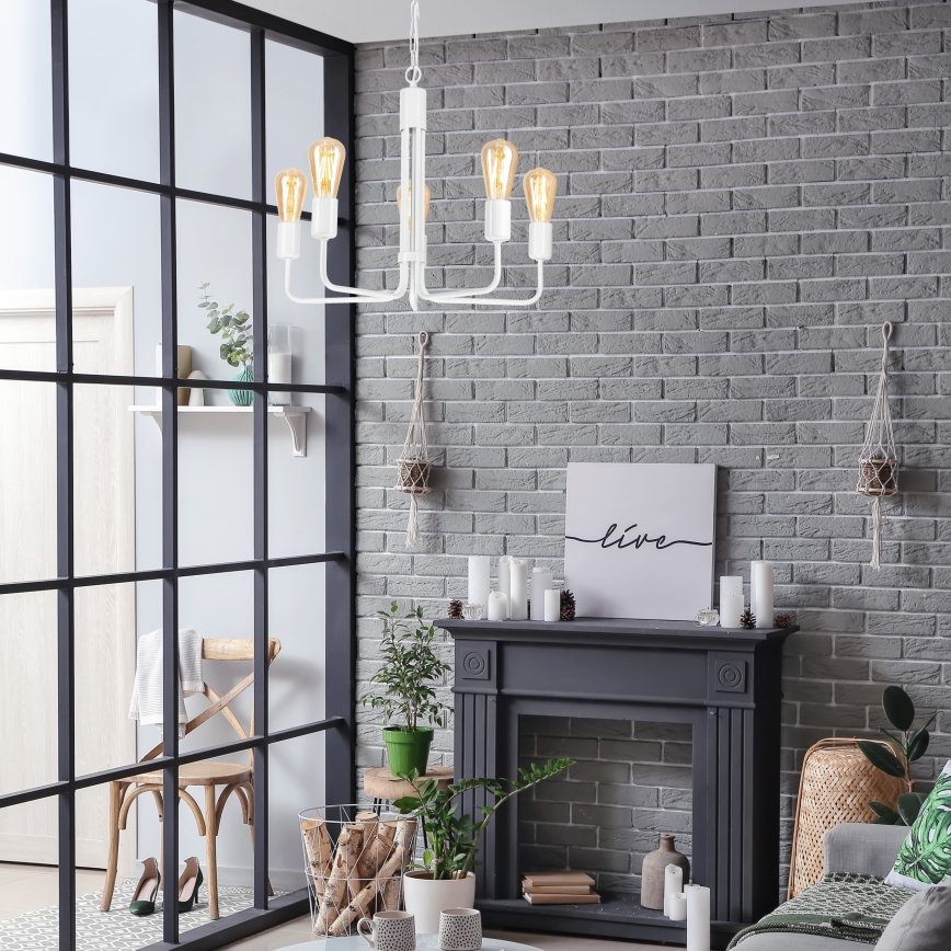 Luster na reťazi TIFFANY 5xE27/60W/230V biela