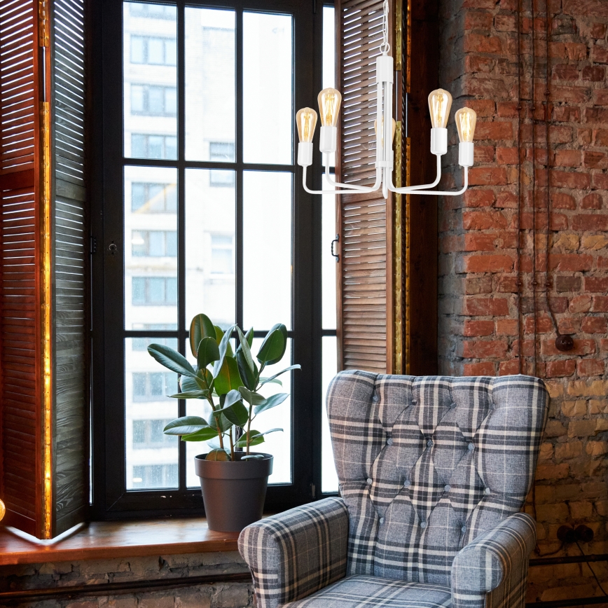 Luster na reťazi TIFFANY 5xE27/60W/230V biela