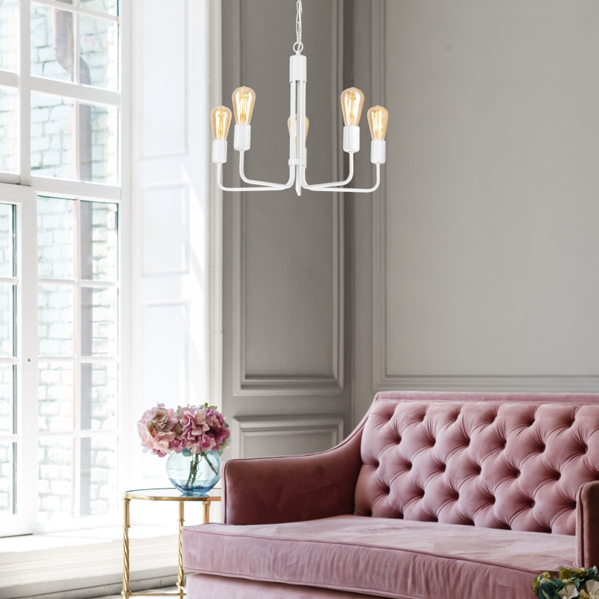 Luster na reťazi TIFFANY 5xE27/60W/230V biela