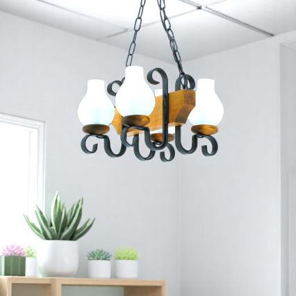 Luster na reťazi VELA 4xE14/40W/230V buk - FSC certifikované