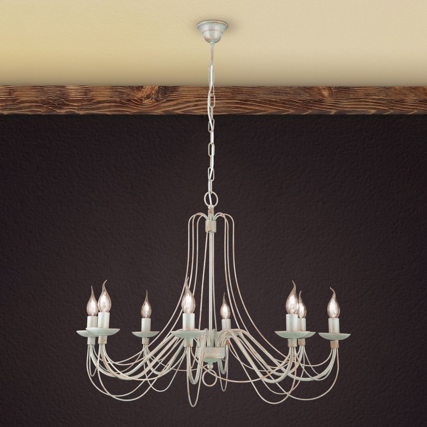 Luster na reťazi VELA 8xE14/40W/230V pr. 80 cm biela/zlatá/patina