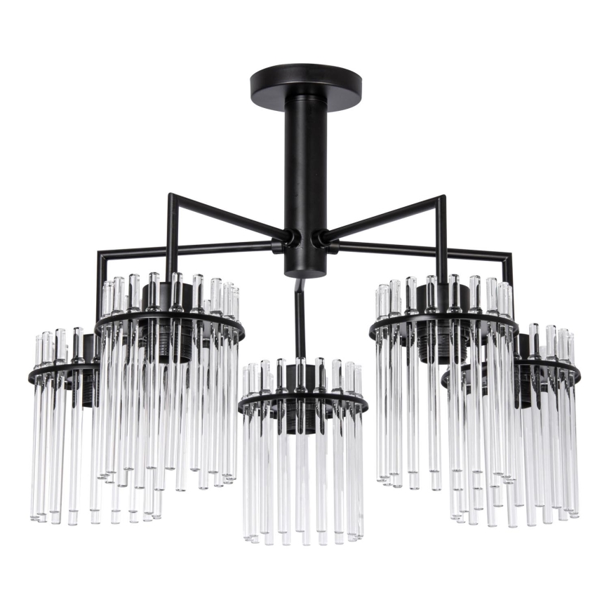 Luster na tyči 5xE27/60W/230V čierna/číra