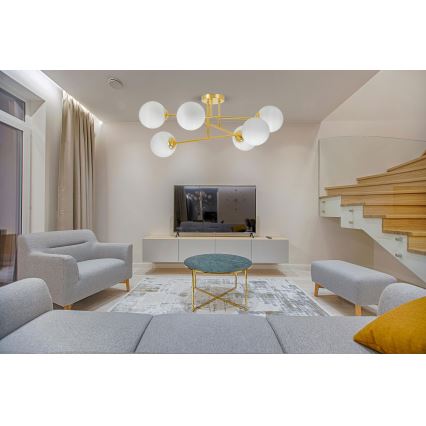 Luster na tyči 6xE27/35W/230V pr. 80 cm zlatá