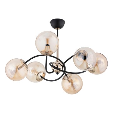 Luster na tyči AURORA 6xE14/10W/230V čierna/zlatá