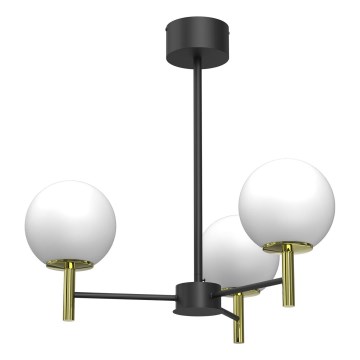 Luster na tyči AWINION 3xE27/15W/230V biela/zlatá/čierna