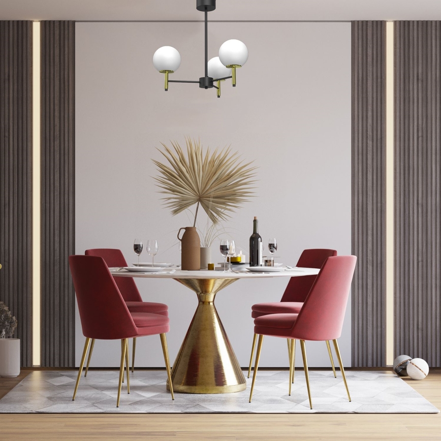 Luster na tyči AWINION 3xE27/15W/230V biela/zlatá/čierna