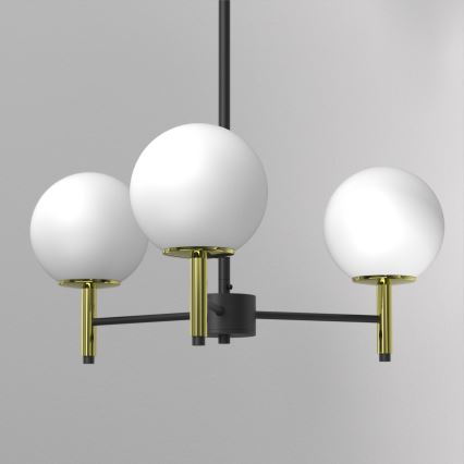 Luster na tyči AWINION 3xE27/15W/230V biela/zlatá/čierna