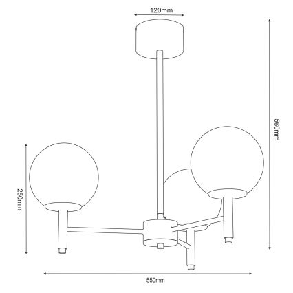 Luster na tyči AWINION 3xE27/15W/230V biela/zlatá/čierna