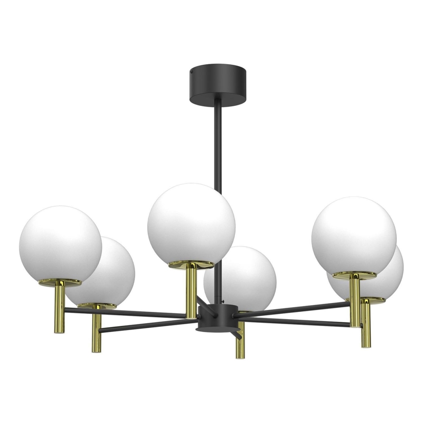 Luster na tyči AWINION 6xE27/15W/230V biela/zlatá/čierna