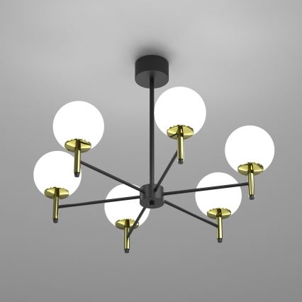 Luster na tyči AWINION 6xE27/15W/230V biela/zlatá/čierna