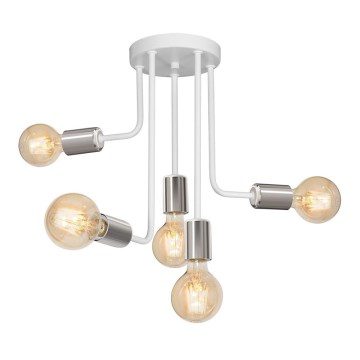 Luster na tyči CANDELA 5xE27/15W/230V biela/lesklý chróm