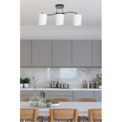 Luster na tyči ESNYR 3xE27/40W/230V čierna/biela