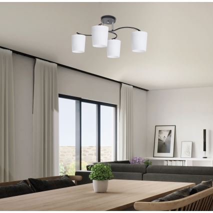 Luster na tyči ESNYR 4xE27/40W/230V čierna/biela