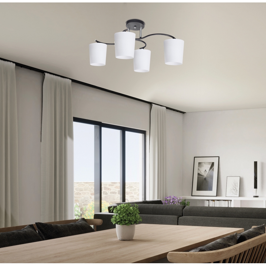 Luster na tyči ESNYR 4xE27/40W/230V čierna/biela