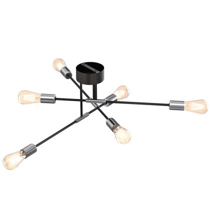 Luster na tyči FLAME 6xE27/60W/230V čierna/lesklý chróm