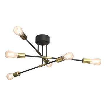 Luster na tyči FLAME 6xE27/60W/230V čierna/zlatá