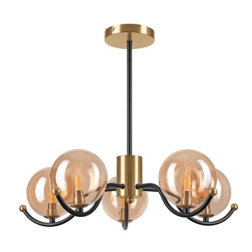 Luster na tyči GEORGIA 5xE14/5W/230V zlatá/dymová béžová