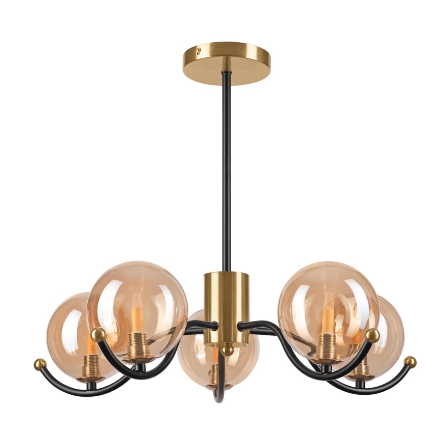 Luster na tyči GEORGIA 5xE14/5W/230V zlatá/dymová béžová