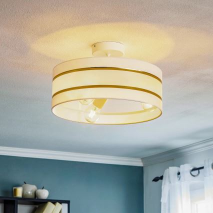 Luster na tyči HELEN 3xE27/15W/230V biela/zlatá