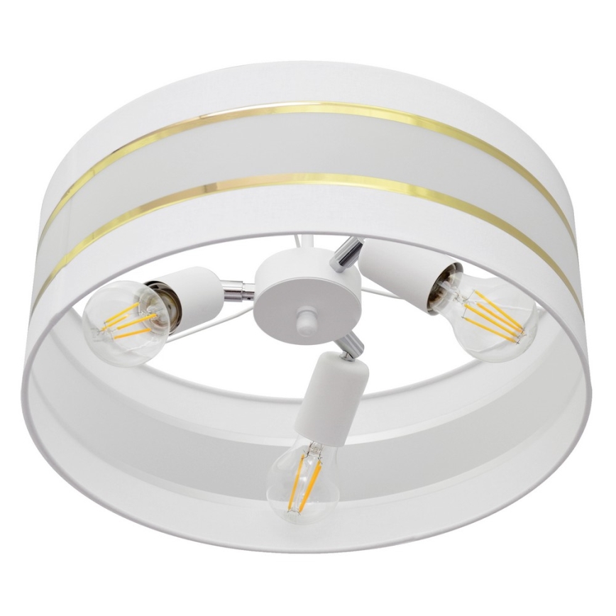 Luster na tyči HELEN 3xE27/15W/230V biela/zlatá