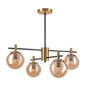 Luster na tyči LILOU 4xE14/5W/230V zlatá/čierna/dymová béžová