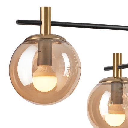 Luster na tyči LILOU 4xE14/5W/230V zlatá/čierna/dymová béžová