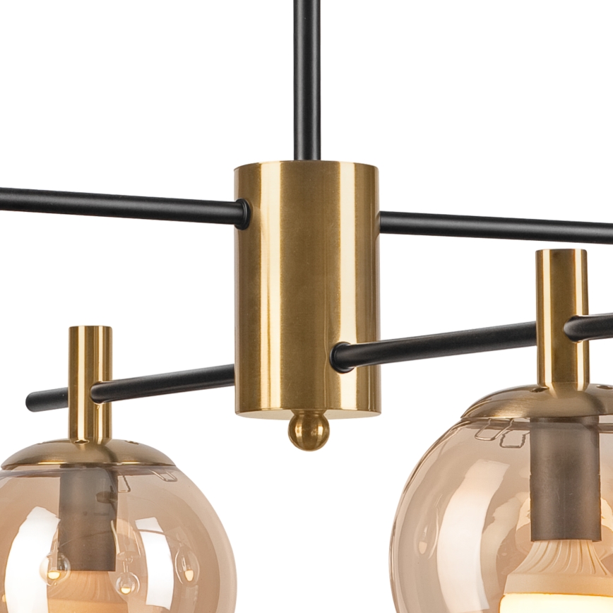 Luster na tyči LILOU 4xE14/5W/230V zlatá/čierna/dymová béžová