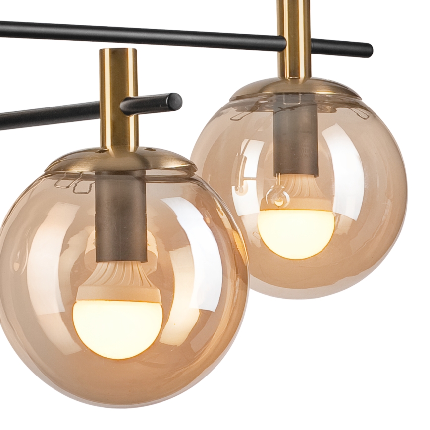 Luster na tyči LILOU 4xE14/5W/230V zlatá/čierna/dymová béžová
