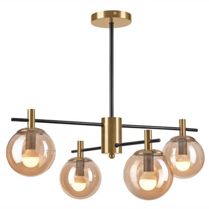 Luster na tyči LILOU 4xE14/5W/230V zlatá/čierna/dymová béžová