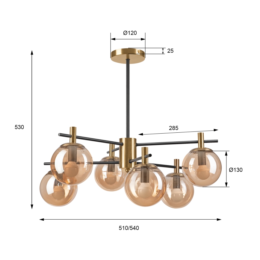 Luster na tyči LILOU 6xE14/5W/230V zlatá/čierna/dymová béžová