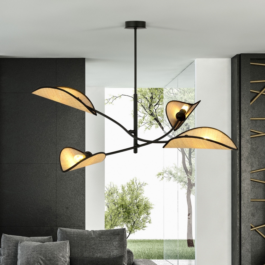Luster na tyči LOTUS 4xE14/10W/230V čierna/béžová