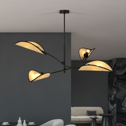 Luster na tyči LOTUS 4xE14/10W/230V čierna/béžová